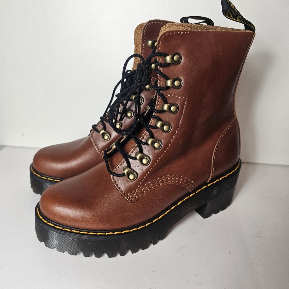 NWT Dr. Martens Leona Brown Lace UP Combat Boot Size 7 - Picture 3 of 12